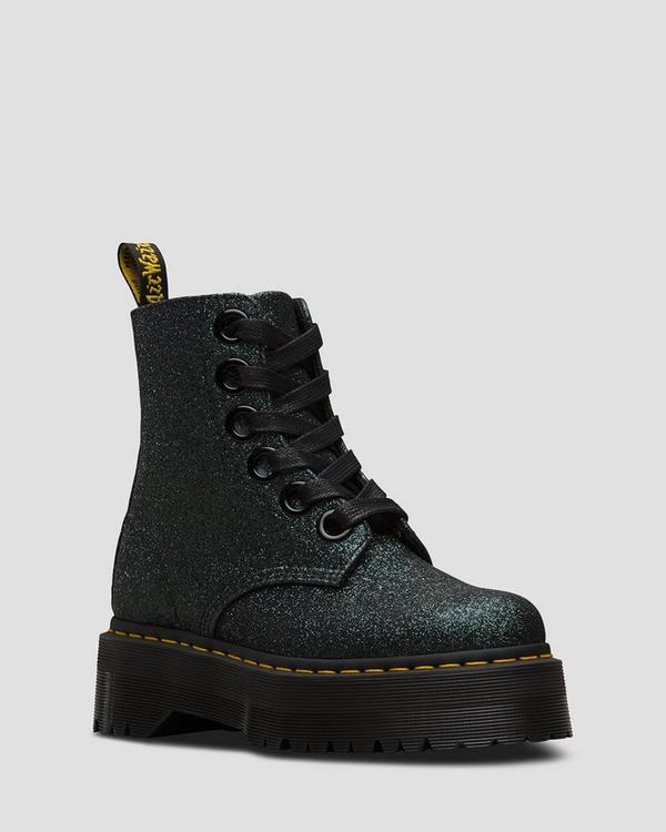 Dr Martens Dámské Kotníkové Boty Molly Fine Glitter Zelene / Černé, CZ-346702